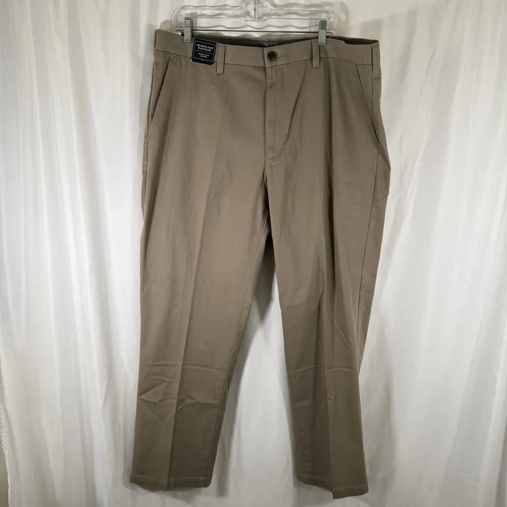 New JM Haggar Dress Pants 40x32 Brown Flat Front Luxury Comfort Casual